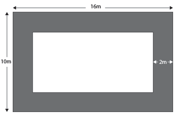 Finding the area of a border. Diagram showing how to calculate the area of the border of a shape.