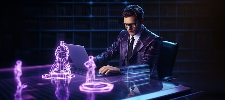 AI generated image of a man wearing augmented reality headset.