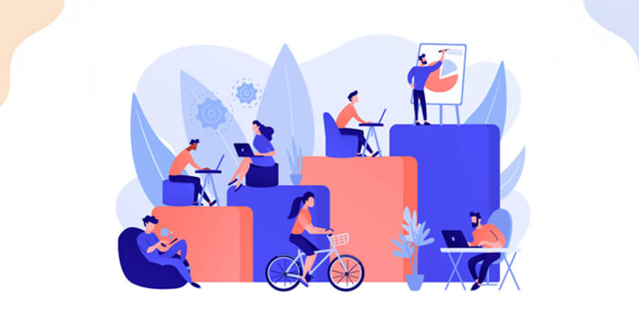 Productive people graphic montage.