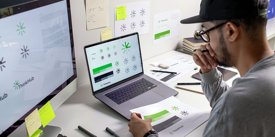 Marketer working on brand design.