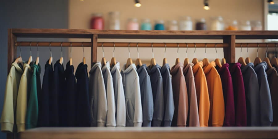 A rack of shirts organised by colour.