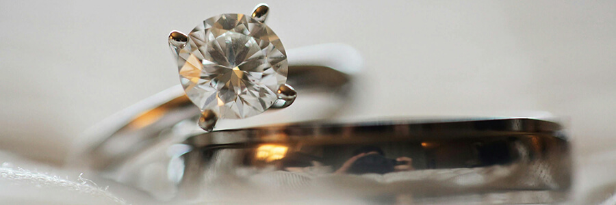 Close up of a diamond ring.