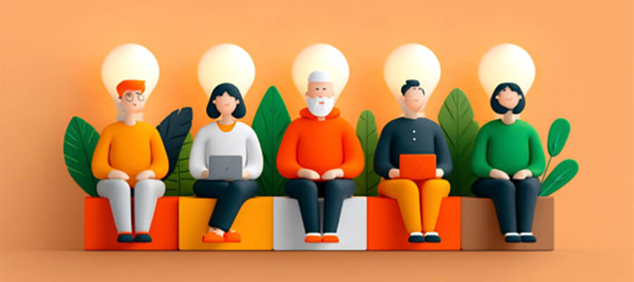 Cartoon drawing of people sitting on a bench.