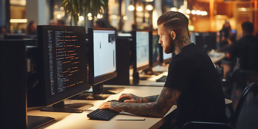 AI generated image of a programmer working.