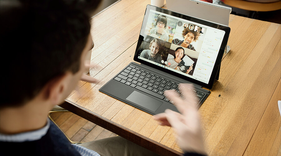 Group video chat on a tablet.