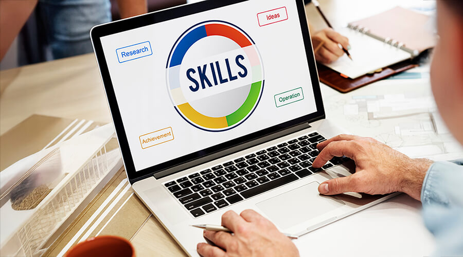 Laptop screen showing a skills graphic.