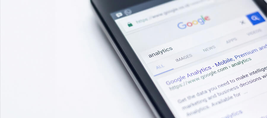 Google analytics in google search on a smart phone.