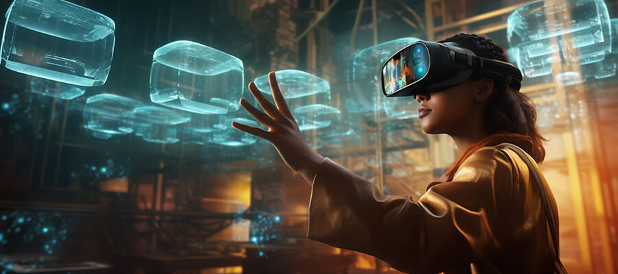 AI image of woman using VR headset.