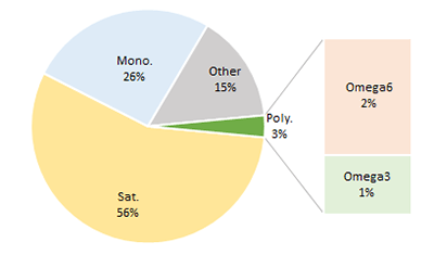Ghee. Fat type content proportions. Pie chart to show fat proportions of Ghee