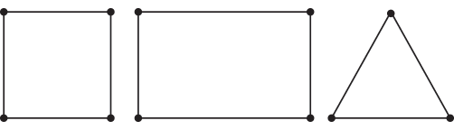 Two dimensional polygons, square, rectangle and triangle.
